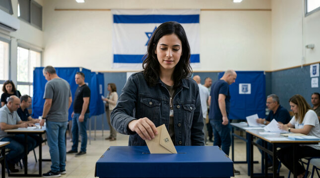Woman voting in a polling station during an election in Israel  