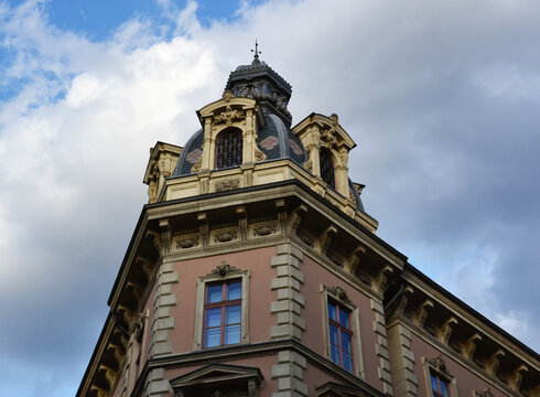 Corner Tower and Roof Dome of Historic Residential Building in Budapest