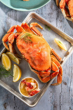Platter of King Crabs with Butter and Lemon
