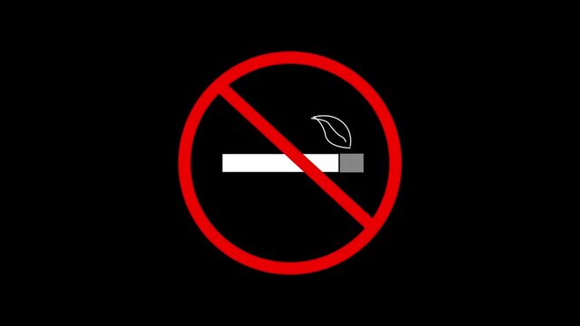 No Smoking Prohibition Symbol with Cigarette and Pulsing Red Circle Slash on Black Background......