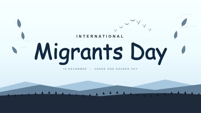 International Migrants Day vector banner with typography landscape illustration and flying birds.