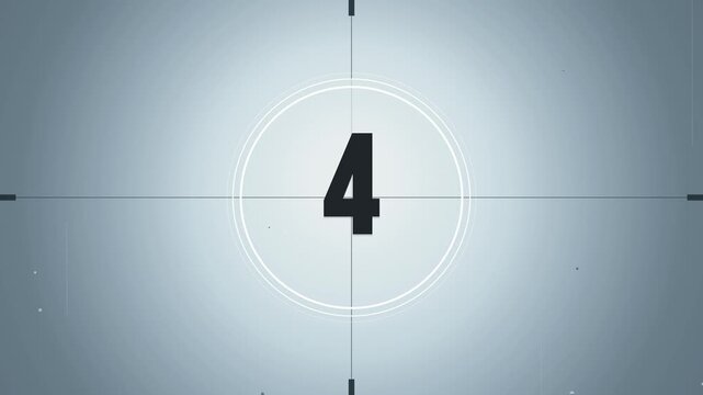 Retro cinematic film countdown from eight to one with vintage dust scratches and clock wipe