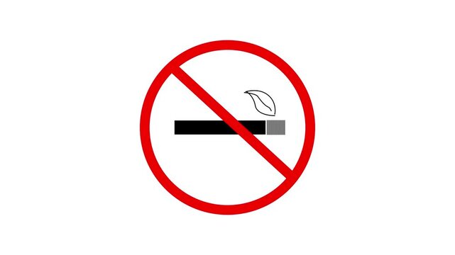 No Smoking Prohibition Symbol with Cigarette and Pulsing Red Circle Slash on Black Background......