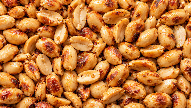 Roasted Spicy Peanuts Texture Background Top View Macro Close Up