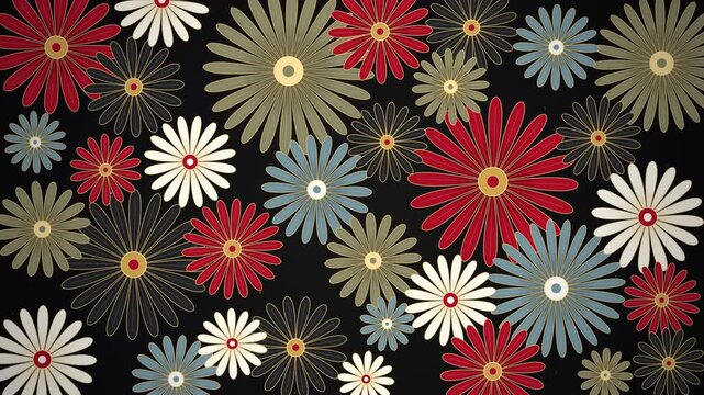 Traditional Japanese Floral Kimono Textile Pattern With Colorful Chrysanthemum Flowers