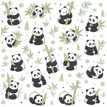 Cute Minimal Panda Bamboo Garden Seamless Pattern for Kids