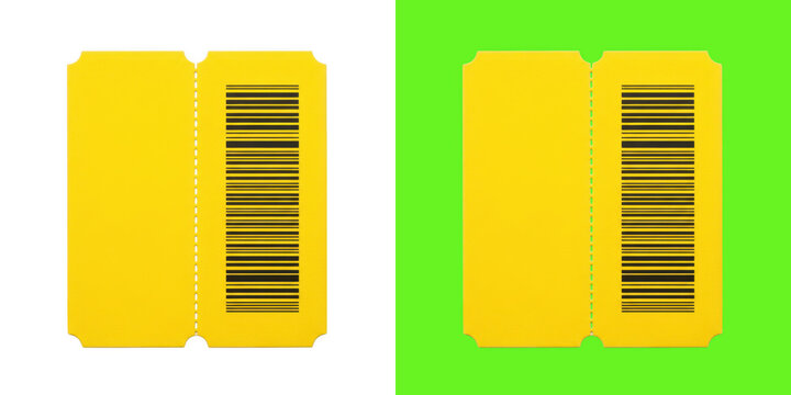 Two yellow paper tickets with barcodes