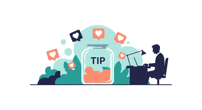 Digital tipping and donation concept for online content creators and freelancers
