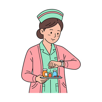 Female Nurse Character Preparing Medicine Tray