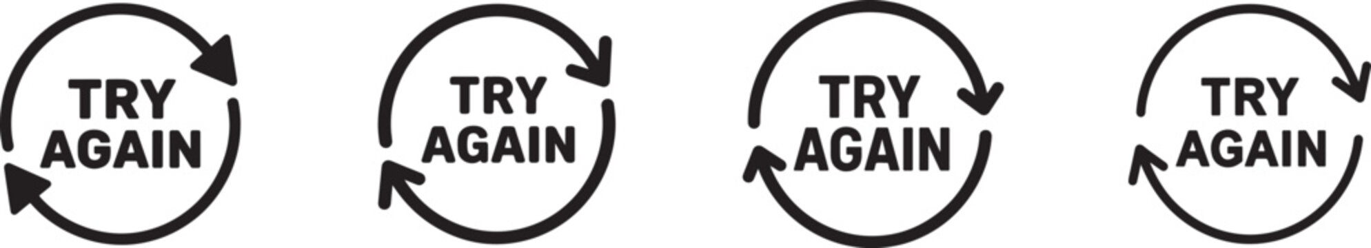 Try again text vector signs with colorful arrows for persistence, motivation, determination, and success.