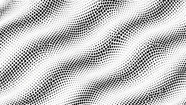 Monochrome halftone wave pattern texture, abstract dot matrix background, black and white dynamic halftone wallpaper for modern print design