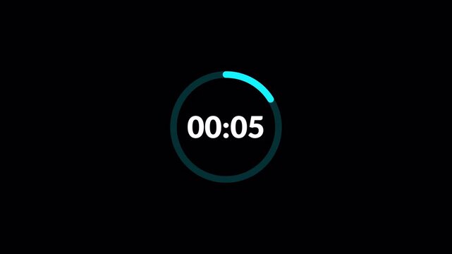 30 Second Count Up Timer Animation for Games, Sports and Fitness.  circular number count up on black background.