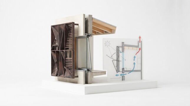 Architectural Model of Building Facade Section with Ventilation Diagram for Sustainable Design
