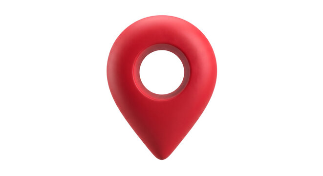 Red 3d map pointer icon indicating a location or destination on a transparent background.