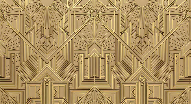 Intricate geometric gold pattern reminiscent of art deco design and luxurious textures