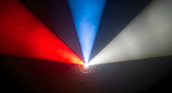 Vibrant red blue and white light beams shining brightly during a festive national day celebration event