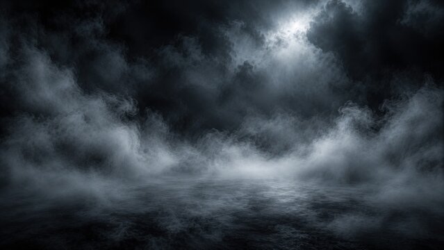 Dramatic dark scene with heavy clouds and bright light breaking through.