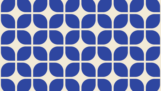 Mid century modern blue floral geometric seamless pattern for textile