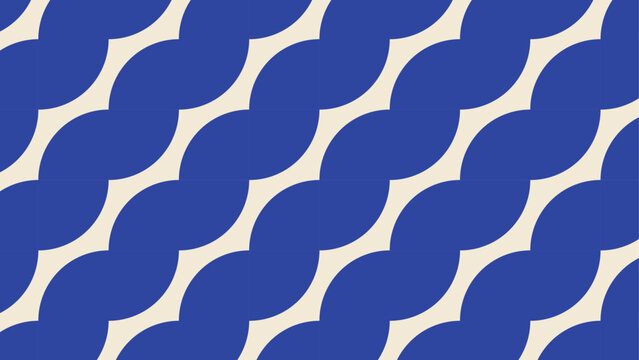 Seamless wavy blue line pattern on cream background for modern