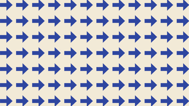 Seamless pattern with blue arrows pointing right on a light beige