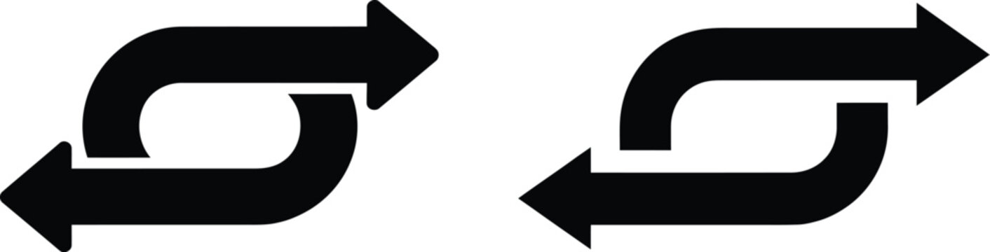 Direction reversal icon set, reverse arrows navigation return and route change symbols for travel apps maps user interfaces directional controls and location services.