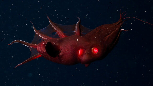 Vampyroteuthis Infernalis Vampire Squid Abyssal Deep Sea Bioluminescent Eyes