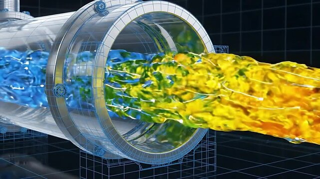 Fluid Dynamics Simulation Looping Through a Pipe with Vibrant Color Gradients. Dynamic Flow Visualization and Engineering Concept.