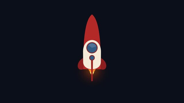 Minimalist Elegant Rocket Ship Animation Loop Flat Vector Motion Graphic on Dark Background