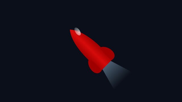 Minimalist Red Rocket Flying Through Space Loop Animation Graphic for Creative Motion Design