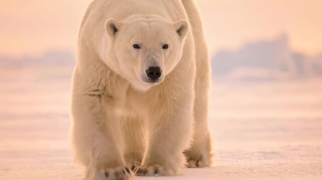 polar bear walking close up at morning light in svalbard norway video
