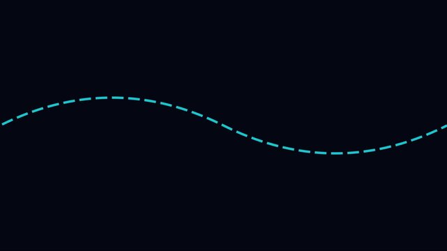 Animated cyan dashed line path moving across dark background, minimalist motion animation 4k
