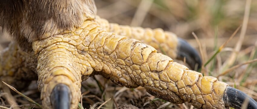 Bird of Prey Talon Macro: A striking close-up captures the intricate scales and sharp talons of a bird of prey's foot, showcasing its predatory power and natural design.