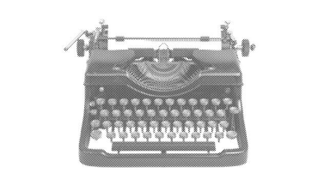 Retro mechanical halftone typewriter machine vector dot pattern vintage manual typing equipment stipple illustration