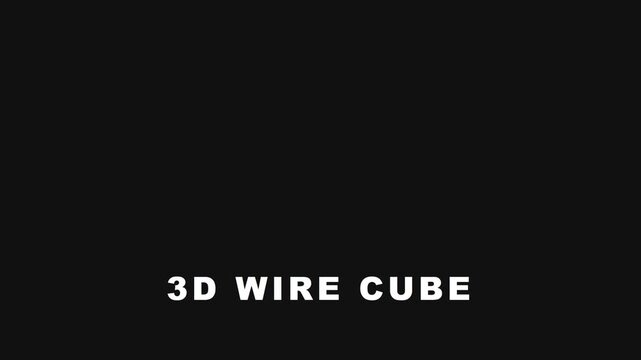 3 d wire cube animation: minimalist geometric shape rotating on 4k black background