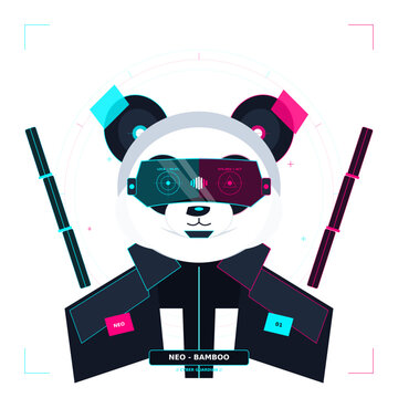 Futuristic Cyberpunk Panda Mascot Character Vector Illustration
