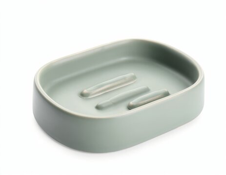 Empty sage green ceramic soap dish isolated on white background