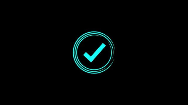 Animated disclose of a blue checkmark icon with circle loading icon animation on black screen.A modern tick mark icon with beautiful circle loading animation.Checkmark,tick mark,approved concept icon.