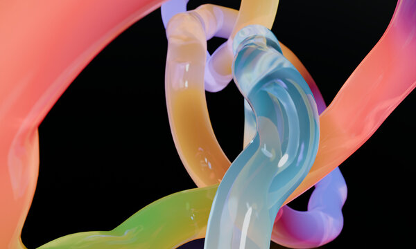 Intertwined translucent 3D tubes in coral and blue