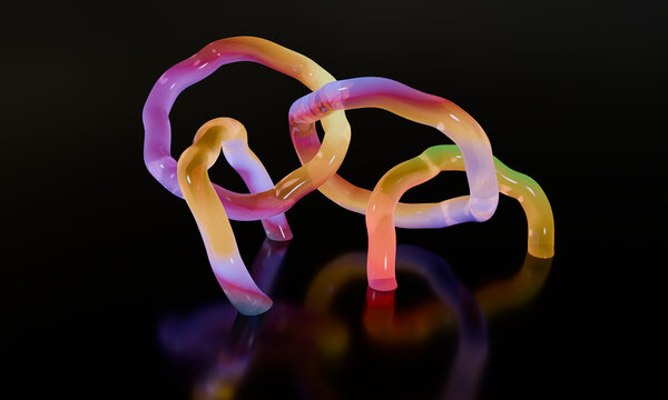 Knotted iridescent 3D tube sculpture on black