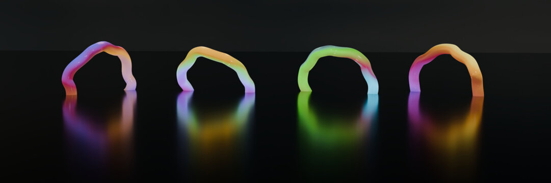 Row of four small 3D arches in panoramic format