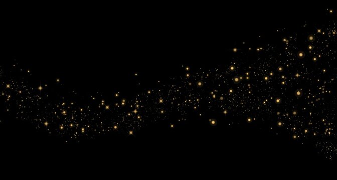 Gold magic dust and flickering sparkles, abstract glowing particles cloud and bokeh effect, luxury golden glitter spray for holiday card design, shining light overlay for creative graphic projects