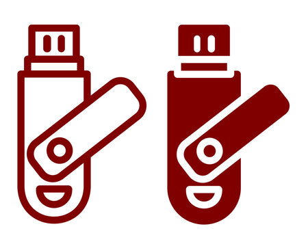 Maroon Pendrive Outline Icon Isolated on Transparent Background PNG USB Storage Vector Symbol