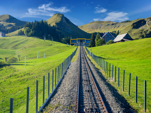 The unique and innovative funicular rail to Stoos in Switzerland