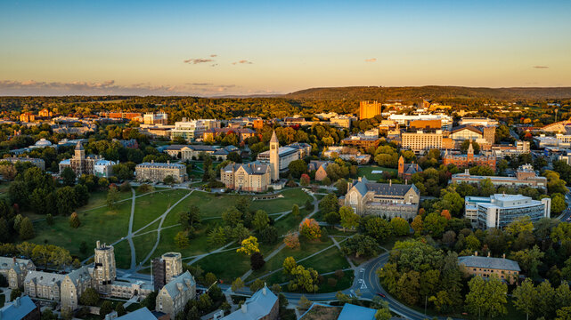 Ithaca, NY, USA - October 5, 2026 - Aerial image of Cornell University Campus.