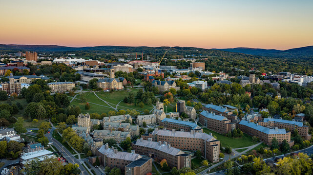 Ithaca, NY, USA - October 5, 2026 - Aerial image of Cornell University Campus.