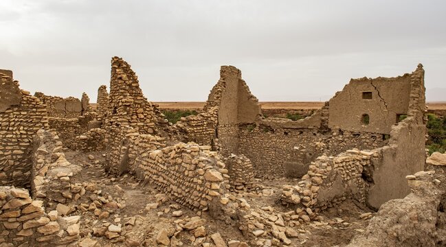 Ruins of the ancient city at the oasis Source Bleu, Blue Spring, Madkhal Meski, Morocco