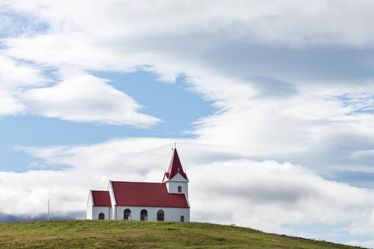 Stone church Ingjaldsh&oacute;lskirkja, Ingjaldsh&oacute;ls, Hellissandur, Snaefellsnes Peninsula, Sn&aelig;fellsnes, Vesturland, Iceland