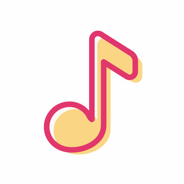 Musical eighth note icon with pink outline and yellow shadow