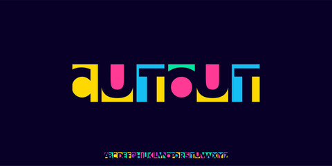 Plakat colorful abstract alphabet, bold playful letters, geometric modular font with vibrant display feel, creative logo branding, modern poster headline, artistic typographic identity. Vector typeset