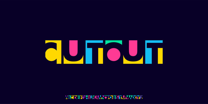 colorful abstract alphabet, bold playful letters, geometric modular font with vibrant display feel, creative logo branding, modern poster headline, artistic typographic identity. Vector typeset